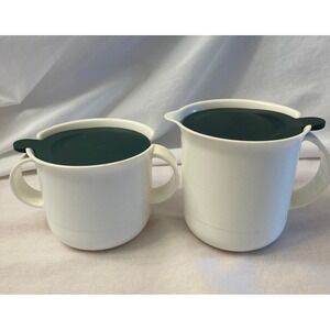 Tupperware creamer n sugar Set of 2 White Dark Green Lids Stackable Kitchenware